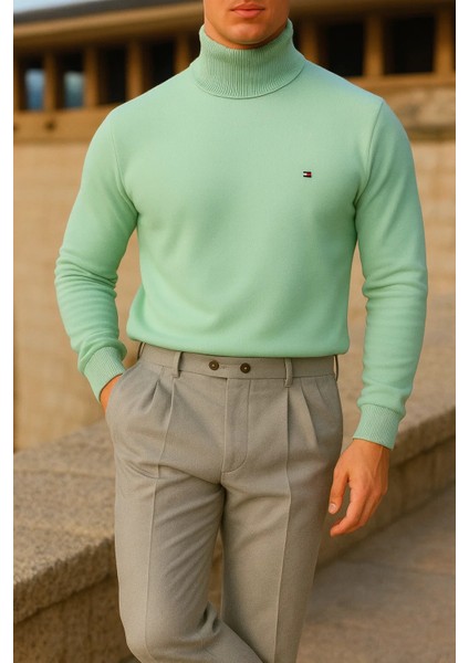 Erkek Trend Kışlık Boğazlı Mint Triko Kazak fırsatları