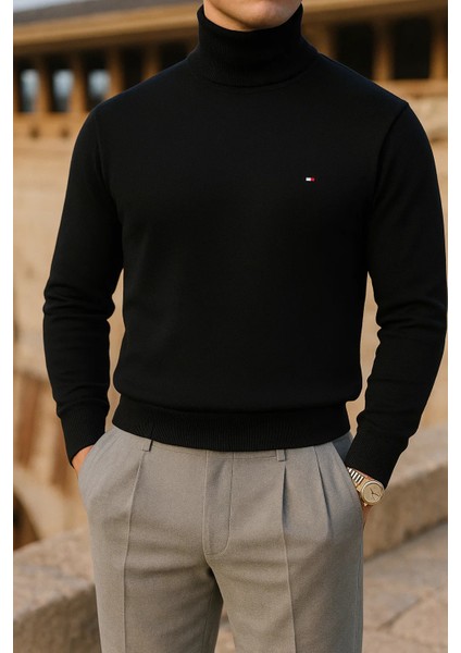 Erkek Trend Kışlık Boğazlı Bordo Triko Kazak