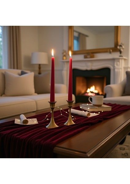 2’li Şamdan Uyumlu Uzun Mum Seti – Günlük - Özel Gün - Romantik & Yılbaşı Dekoratif Mum