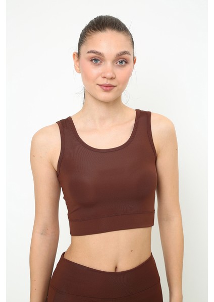 Askılı Body Crop Top Üst - Kahverengi