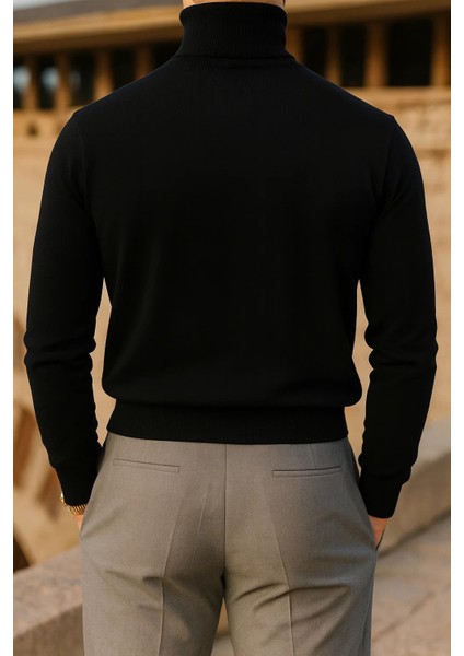 Erkek Trend Kışlık Boğazlı Bordo Triko Kazak