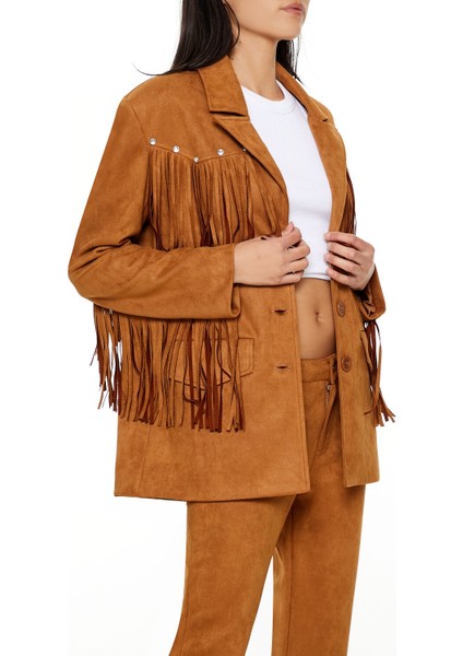 Püskül Detaylı Suni Süet Ceket