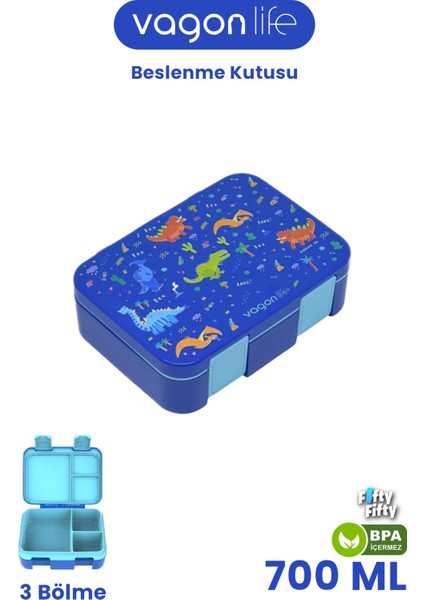700 ml Tek Kat Sızdırmaz,karışmaz Üç Bölmeli Çocuk Beslenme Kutusu -FFB096-700