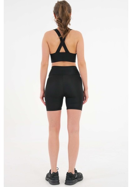 Siyah Toparlayıcı Etkili Yüksek Bel Günlük ve Spor Kısa Tayt - Siyah