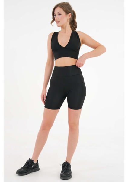Siyah Toparlayıcı Etkili Yüksek Bel Günlük ve Spor Kısa Tayt - Siyah fiyatları
