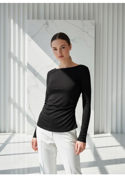 Beli Büzgülü Siyah Viskon Fit Bluz fiyatları