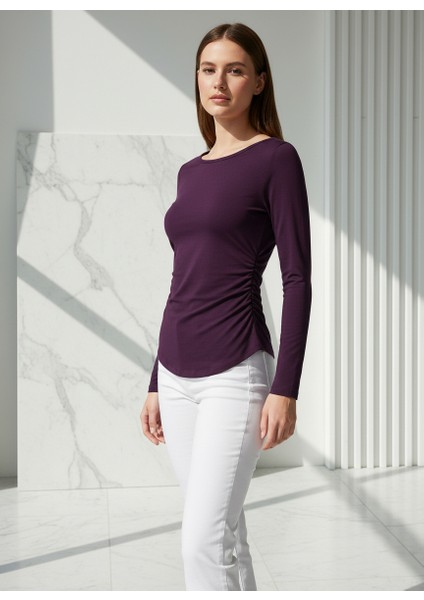 Beli Büzgülü Siyah Viskon Fit Bluz