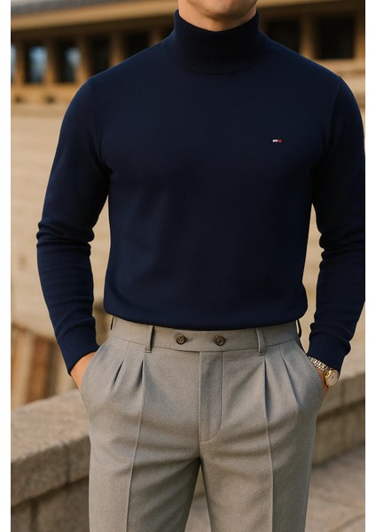 Erkek Trend Kışlık Boğazlı Lacivert Triko Kazak fiyatları
