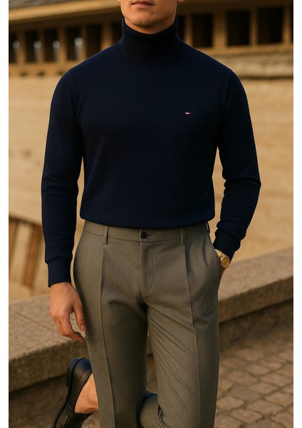 Erkek Trend Kışlık Boğazlı Lacivert Triko Kazak fırsatları