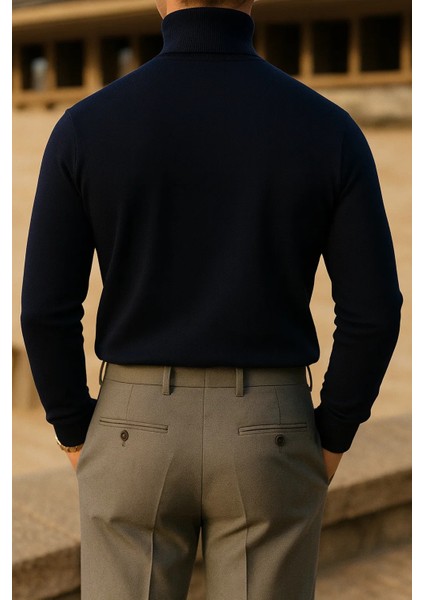 Erkek Trend Kışlık Boğazlı Lacivert Triko Kazak indirimleri