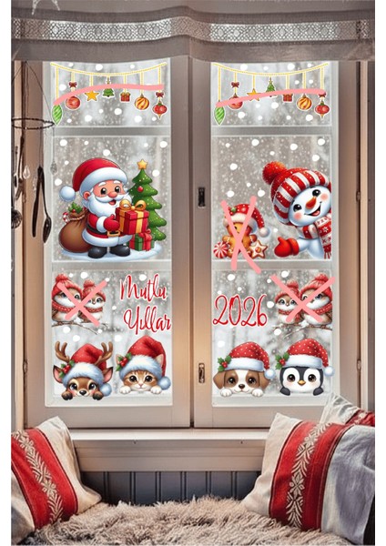 Sevimli Yılbaşı Sticker Seti - Noel Baba, Kardan Adam, Yeni Yıl Etiketleri & Yılbaşı Kapı Cam Süsü