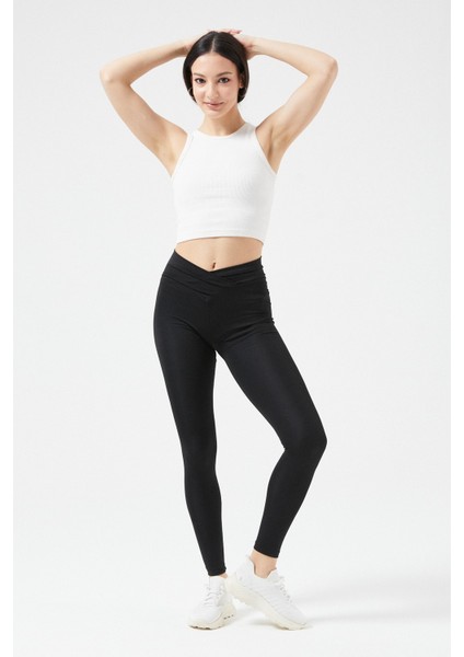 Yüksek Çapraz Bel Tayt - Siyah modelleri