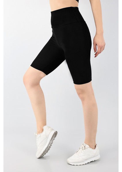 Şort Tayt Toparlayıcı Etkili Siyah Yüksek Bel Kadın Günlük ve Spor Kısa Taytı - Siyah
