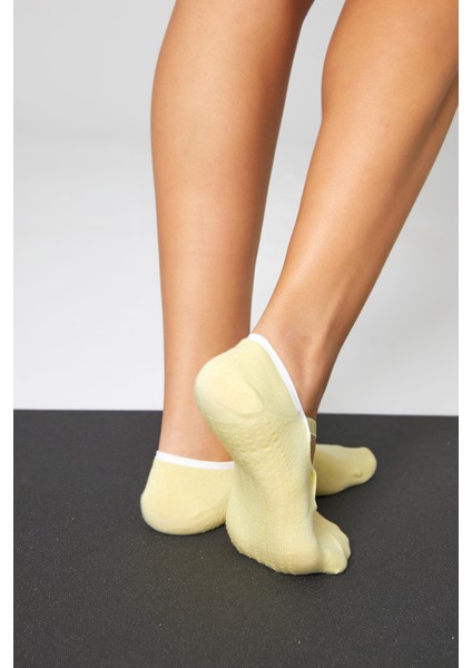 Bambu Kadın Sarı Kaydırmaz Taban Silikon Baskı Pilates Yoga Fitness Dans Aktivite Babet Çorabı 2’li indirimleri