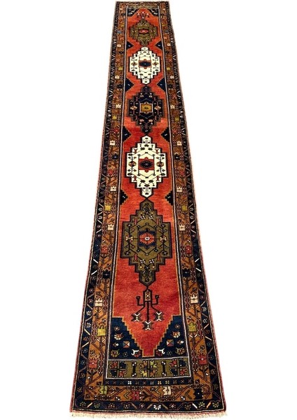 El Dokuma Antika Koleksiyonluk Yahyalı Halısı Yolluk 72X475 Kök Boya %100 Yün Kiremit