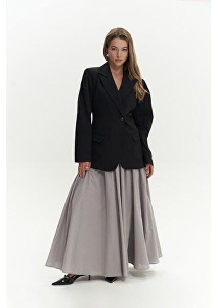 Briella Kadın Siyah Blazer Ceket Dokuma Kumaş Belden Oturtmalı Casual Stil