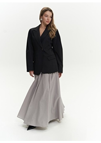 Briella Kadın Siyah Blazer Ceket Dokuma Kumaş Belden Oturtmalı Casual Stil