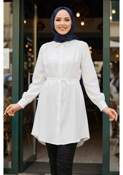 Düğmeli Beyaz Tesettür Tunik 10025B indirimleri