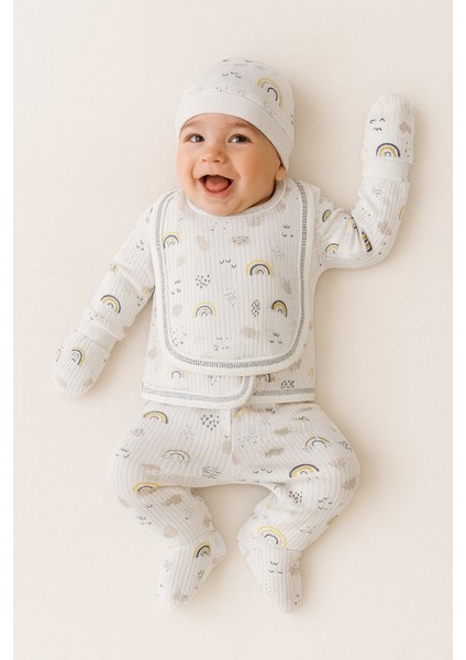 %100 Pamuklu 5 Parça Hastane Çıkışı Seti – Bebek Zıbın Takımı, Şapka, Önlük, Eldiven fiyatları