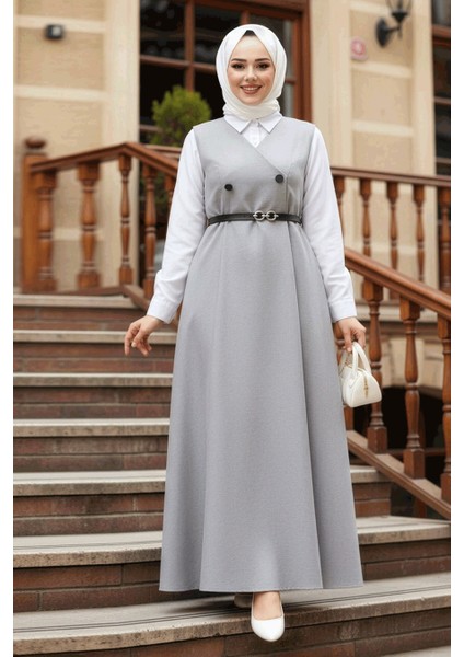Gri Tesettür Jile Elbise 30284GR indirimleri