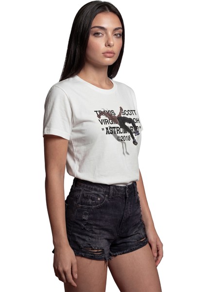 ''travis Scott Astroworld'' Müzik Temalı Baskılı %100 Pamuk Rahat Kesim Premium Kadın Tişört indirimleri