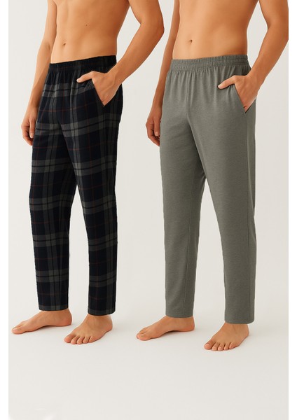 Erkek Pamuklu 2'li Tek Alt Pijama