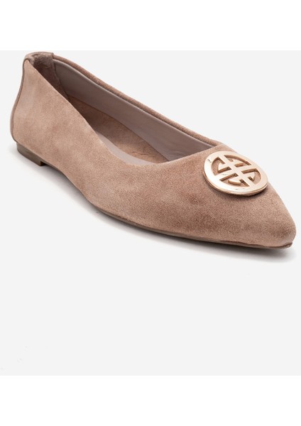 Kadın Sivri Burun Tokalı Babet Gerçek Süet Deri Zy 4050 Vizon modelleri