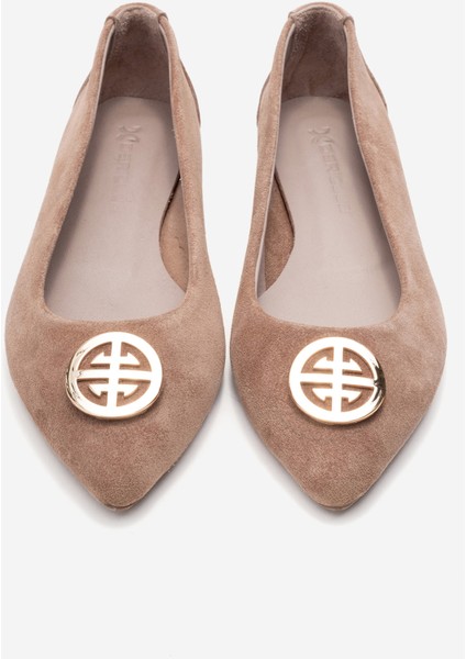 Kadın Sivri Burun Tokalı Babet Gerçek Süet Deri Zy 4050 Vizon indirimleri