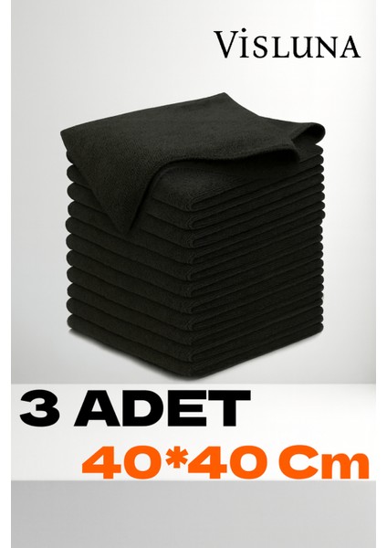 ( 3 Adet ) Özel Seri Siyah Renk Mikrofiber Genel Temizlik Bezi 40*40 cm