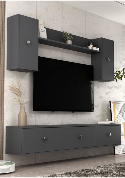 1334TV180-1DD Duvara Montaj Tv Sehpası, Tv Ünitesi Antrasit-Gümüş