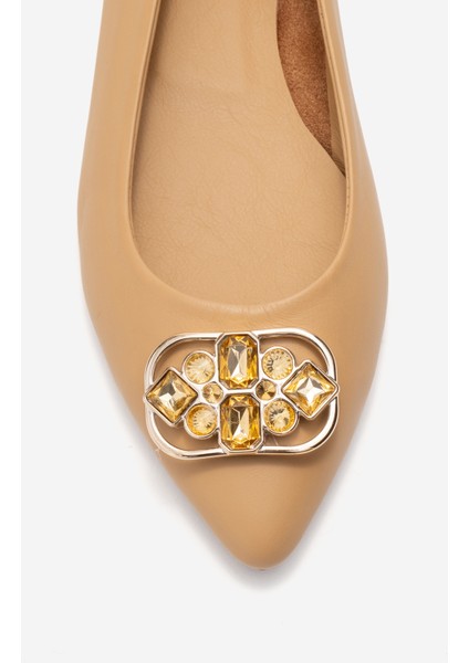 Kadın Sivri Burun Tokalı Babet Gerçek Deri Zy 4052 Karamel fiyatları