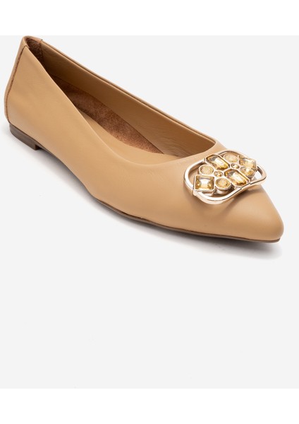 Kadın Sivri Burun Tokalı Babet Gerçek Deri Zy 4052 Karamel modelleri