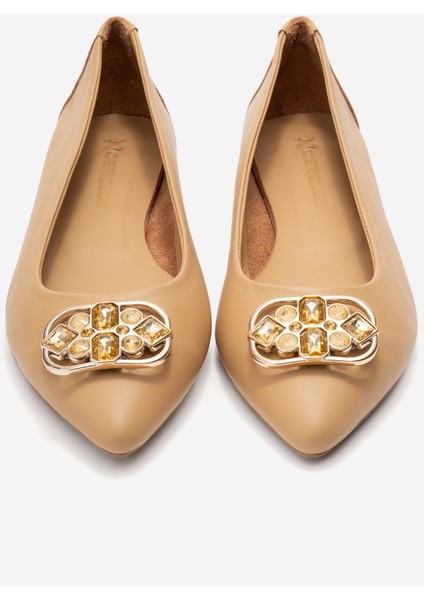 Kadın Sivri Burun Tokalı Babet Gerçek Deri Zy 4052 Karamel indirimleri