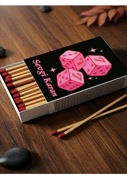 Kişiye Özel Isimli Kibrit 777 Küp Kalp Baskılı Hediyelik Tasarım Kibrit