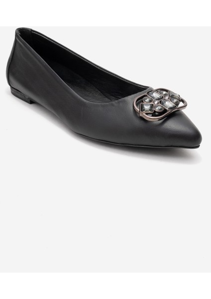 Kadın Sivri Burun Tokalı Babet Gerçek Deri Zy 4052 Siyah modelleri