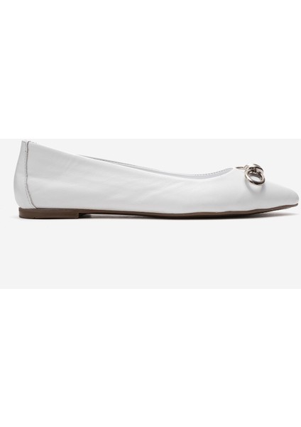 Kadın Sivri Burun Tokalı Babet Gerçek Deri Zy 4053 Beyaz