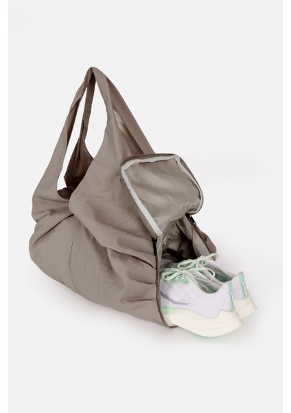 Icone Pliseli Fermuarlı Yoga Çantası, Fitness Çantası, Gym Heybe Görünümlü Pliseli Krem Spor Çantası indirimleri