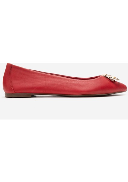 Kadın Sivri Burun Tokalı Babet Gerçek Deri Zy 4052 Kırmızı