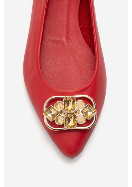 Kadın Sivri Burun Tokalı Babet Gerçek Deri Zy 4052 Kırmızı fiyatları