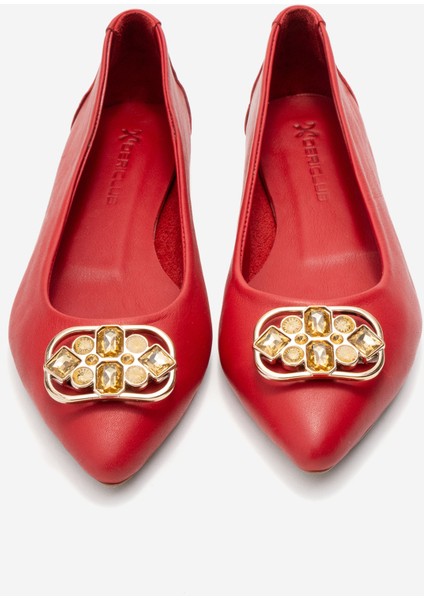 Kadın Sivri Burun Tokalı Babet Gerçek Deri Zy 4052 Kırmızı indirimleri