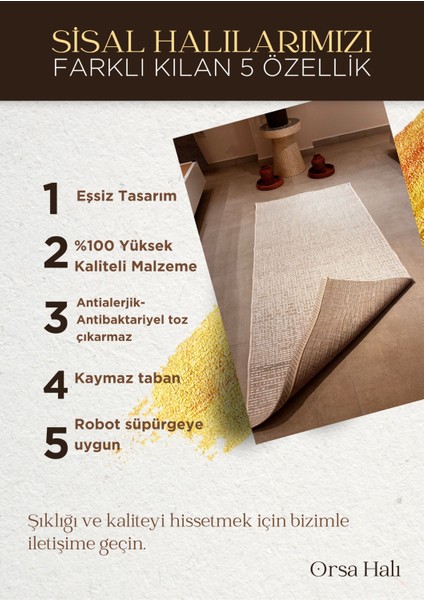 Fendy Kaymaz Taban Antre Hol Mutfak Balkon Bahçe ve Diğer Yaşam Alanları Için Jüt Sisal Halı