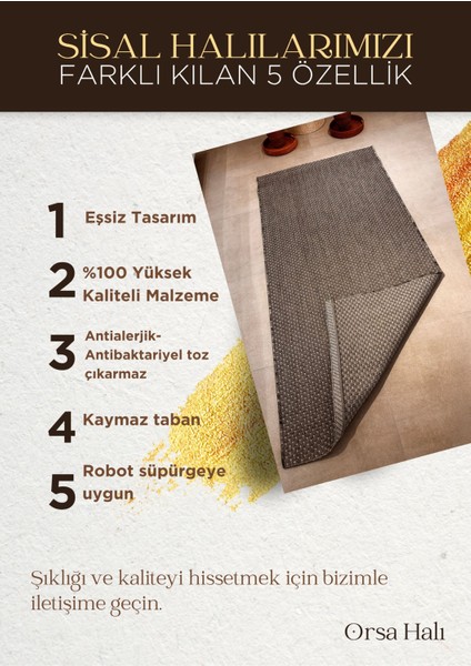 Fendy Kaymaz Taban Antre Hol Mutfak Balkon Bahçe ve Diğer Yaşam Alanları Için Jüt Sisal Halı