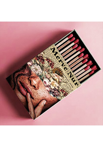 Kişiye Özel Isimli Kibrit Kadın Çiçek Baskılı Hediyelik Tasarım Kibrit