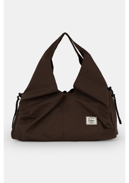 Icone Pliseli Fermuarlı Yoga Çantası, Fitness Çantası, Gym Heybe Görünümlü Pliseli Kahve Spor Çanta