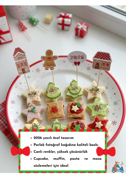 Yılbaşı Temalı Kurabiye Ev Cupcake Kürdanı Süsleri 13 Adet 2026 Özel Yazılı fiyatları