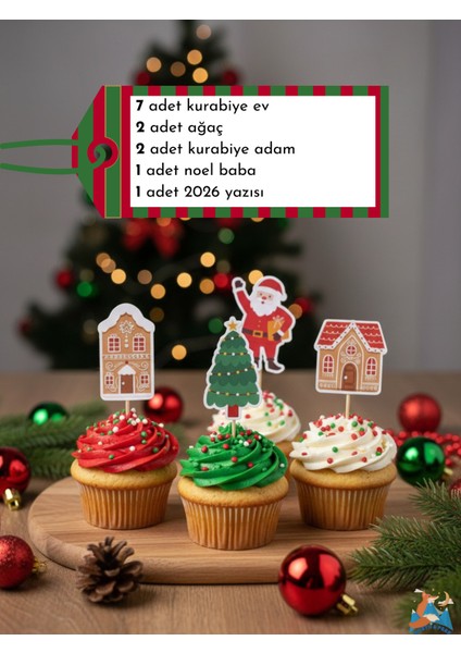 Yılbaşı Temalı Kurabiye Ev Cupcake Kürdanı Süsleri 13 Adet 2026 Özel Yazılı modelleri