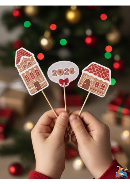 Yılbaşı Temalı Kurabiye Ev Cupcake Kürdanı Süsleri 13 Adet 2026 Özel Yazılı indirimleri