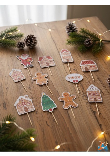 Yılbaşı Temalı Kurabiye Ev Cupcake Kürdanı Süsleri 13 Adet 2026 Özel Yazılı