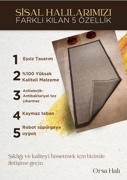 Fendy Kaymaz Taban Antre Hol Mutfak Balkon Bahçe ve Diğer Yaşam Alanları Için Jüt Sisal Halı