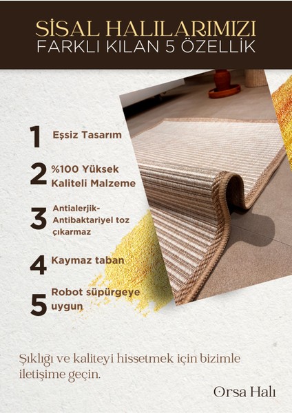 Fendy Kaymaz Taban Antre Hol Mutfak Balkon Bahçe ve Diğer Yaşam Alanları Için Jüt Sisal Halı